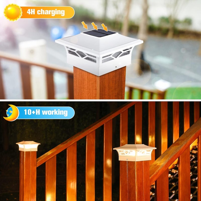 VOLISUN Solar Post Cap Lights: 4 - Pack Outdoor Deck Post Cap Lights White for Dock Fence Waterproof 2 Color Modes,4x4/6x6 Wooden/Vinyl Posts - Image 3